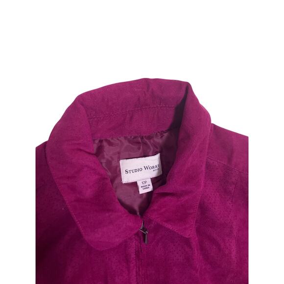 Vintage 90s Pink Suede Zip Up Jacket Studioworks Size 12 Petite - Picture 2 of 4